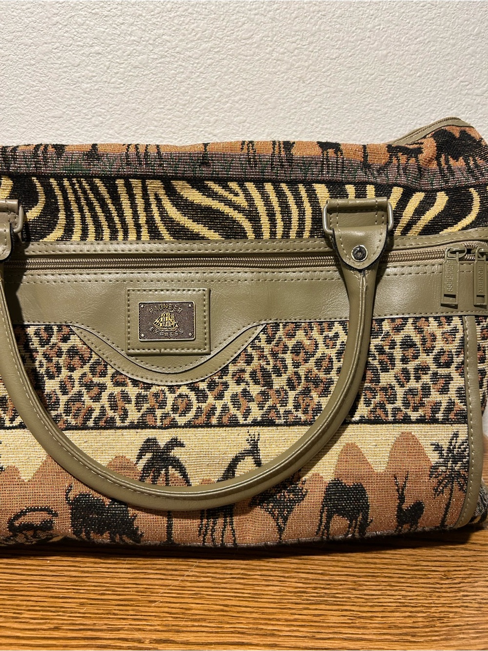 Safari-Print Travel Tote in Olive & Tan - Picture 3 of 12